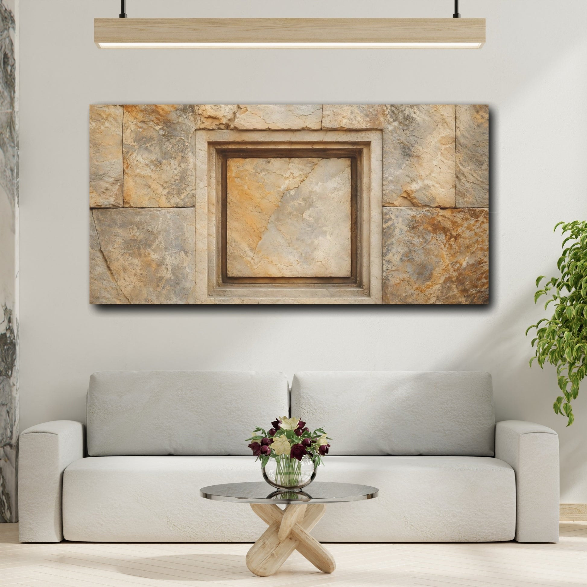 Mockup 3. Nature Stone Wall Brown And Gray Stone shown as stretched canvas wall art