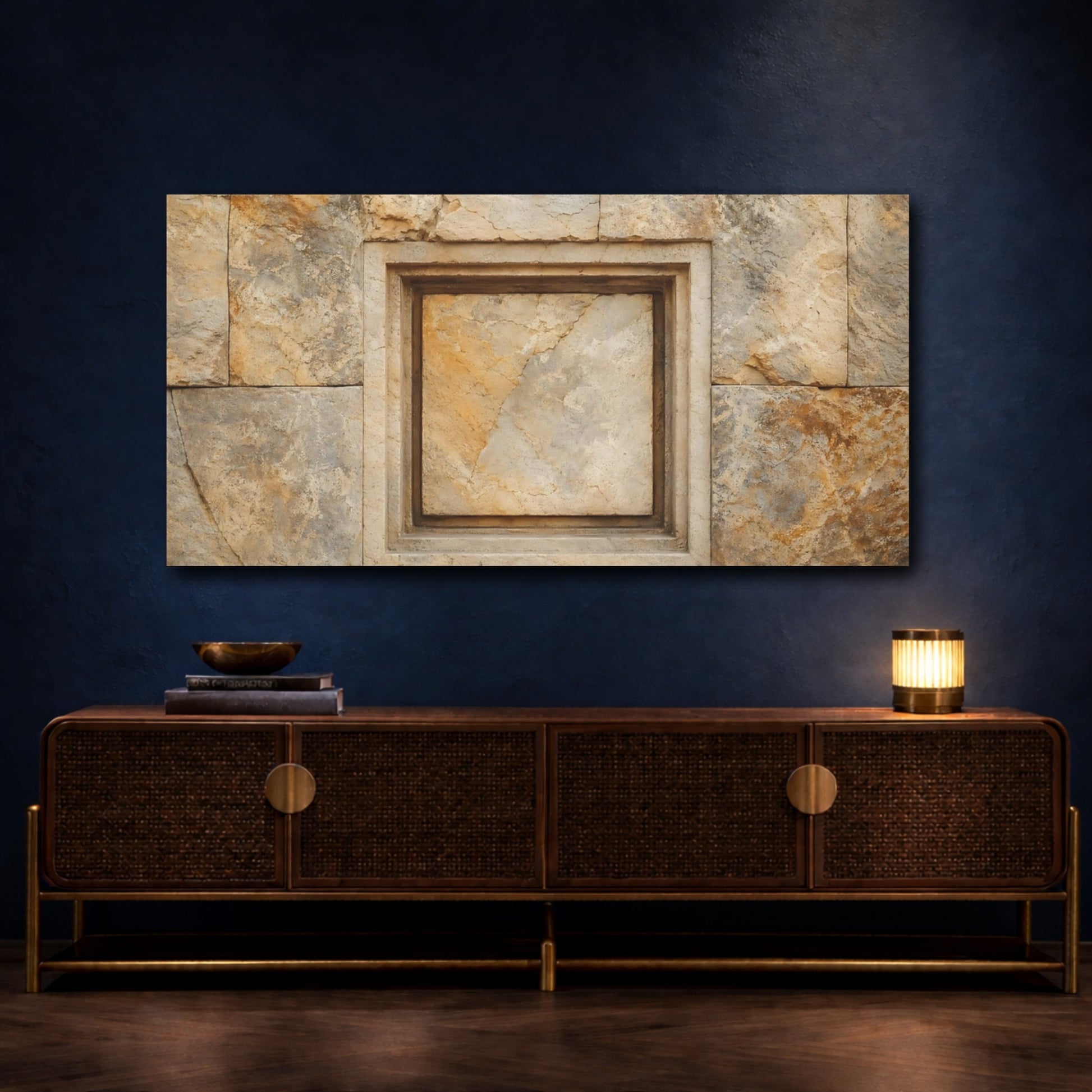 Mockup 4. Nature Stone Wall Brown And Gray Stone shown as stretched canvas wall art