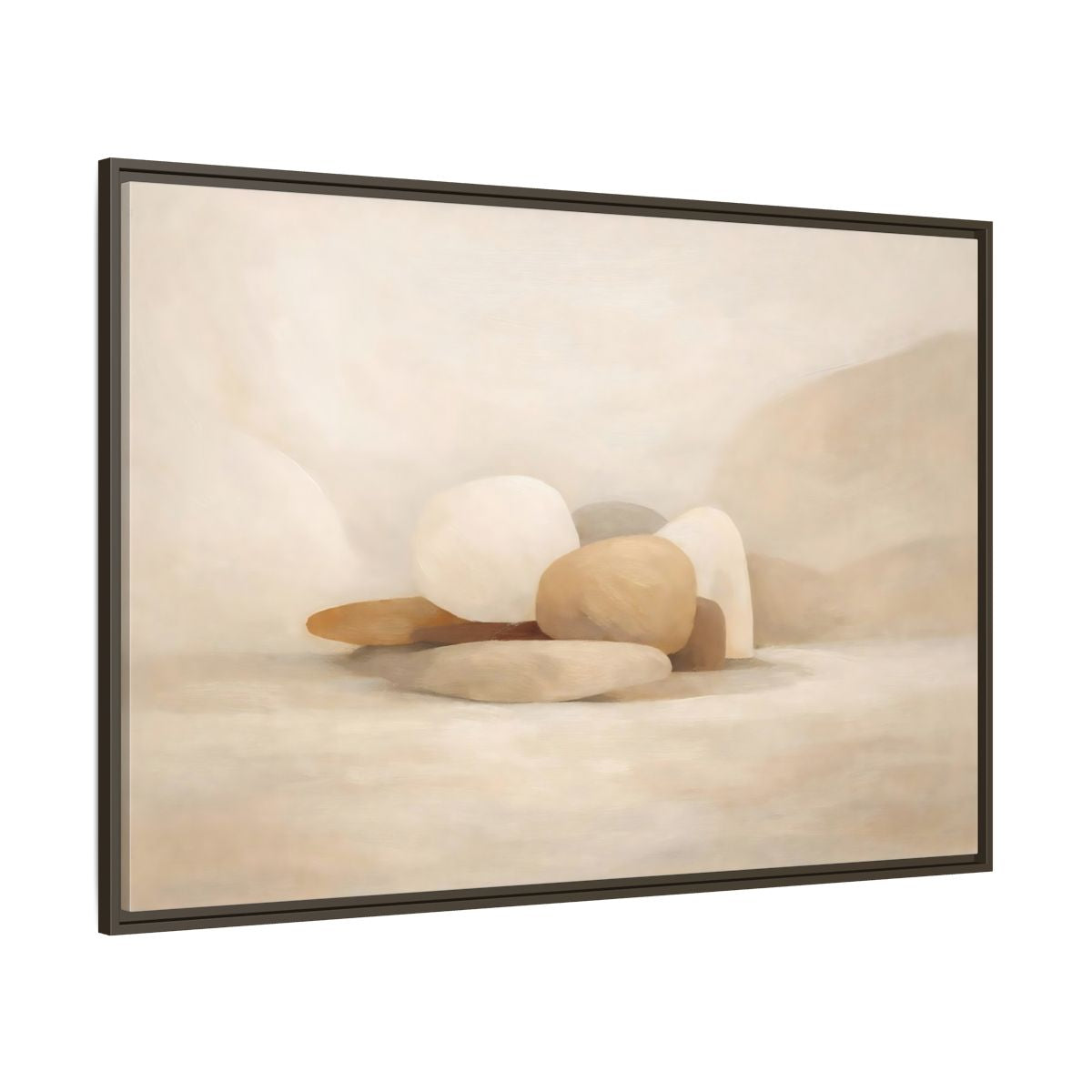 Main Mockup. Nature Stones Beige And White shown as stretched canvas wall art