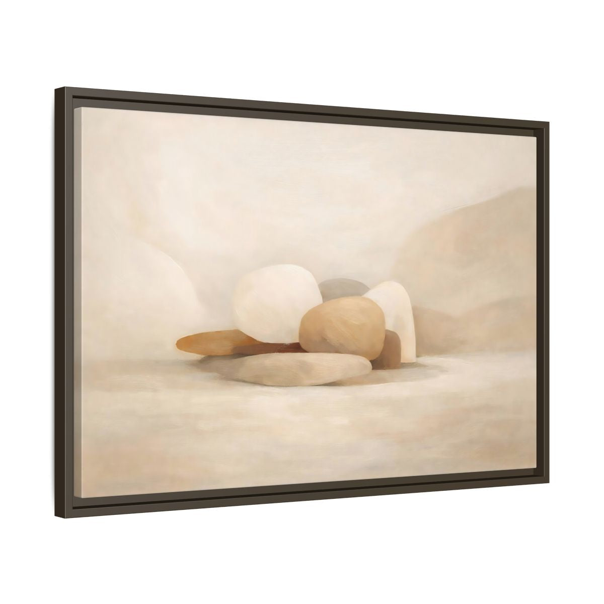 Side Mockup 11. Nature Stones Beige And White shown as stretched canvas wall art