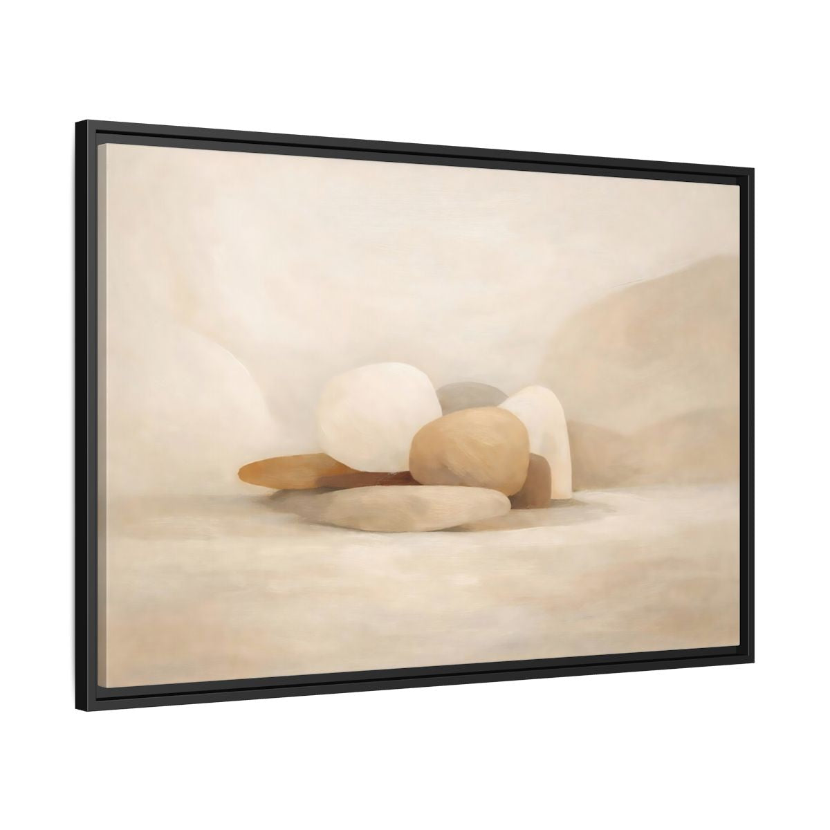 Side Mockup 13. Nature Stones Beige And White shown as stretched canvas wall art