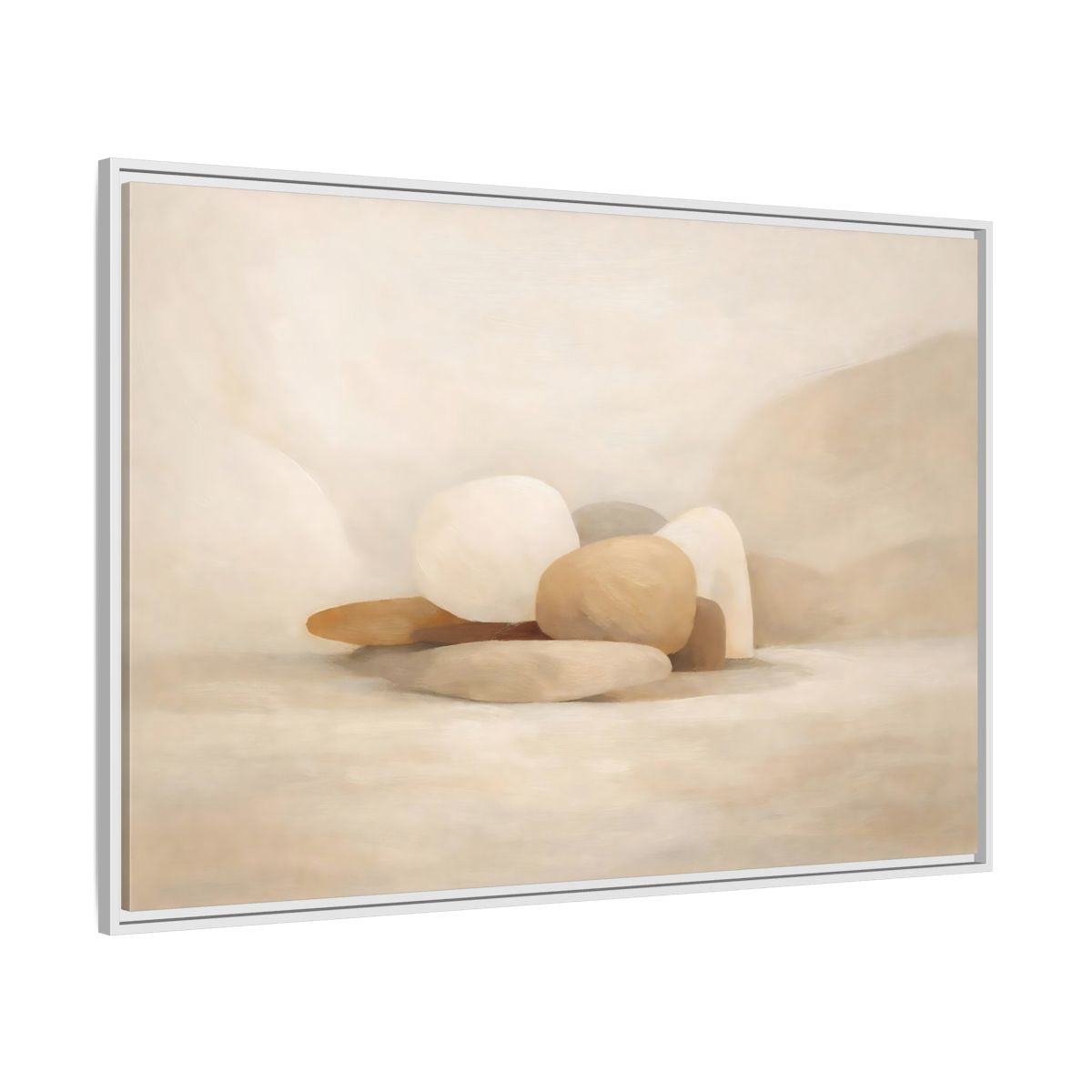 Side Mockup 7. Nature Stones Beige And White shown as stretched canvas wall art