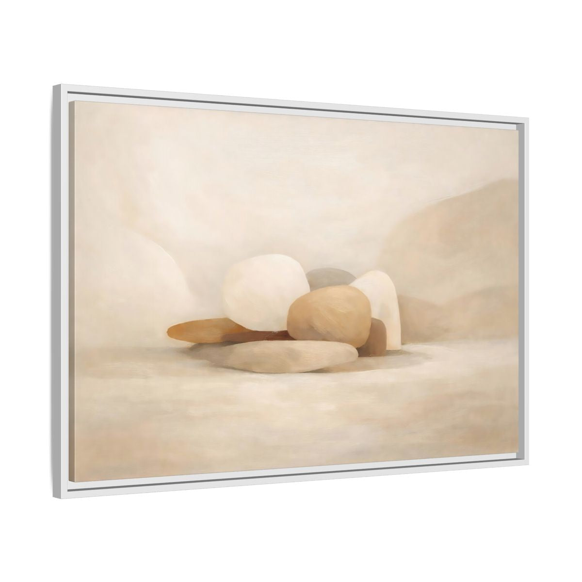 Side Mockup 8. Nature Stones Beige And White shown as stretched canvas wall art