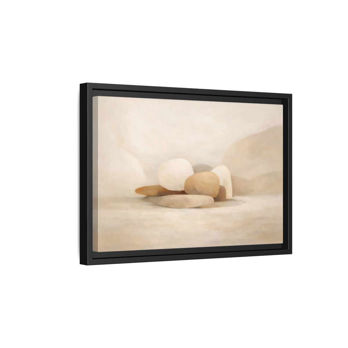 Side Mockup 6. Nature Stones Beige And White shown as stretched canvas wall art