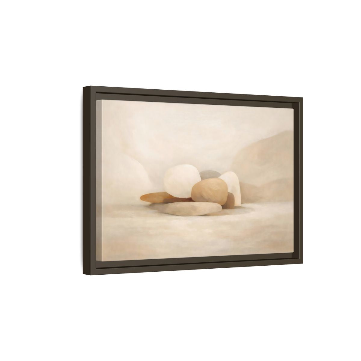 Side Mockup 5. Nature Stones Beige And White shown as stretched canvas wall art