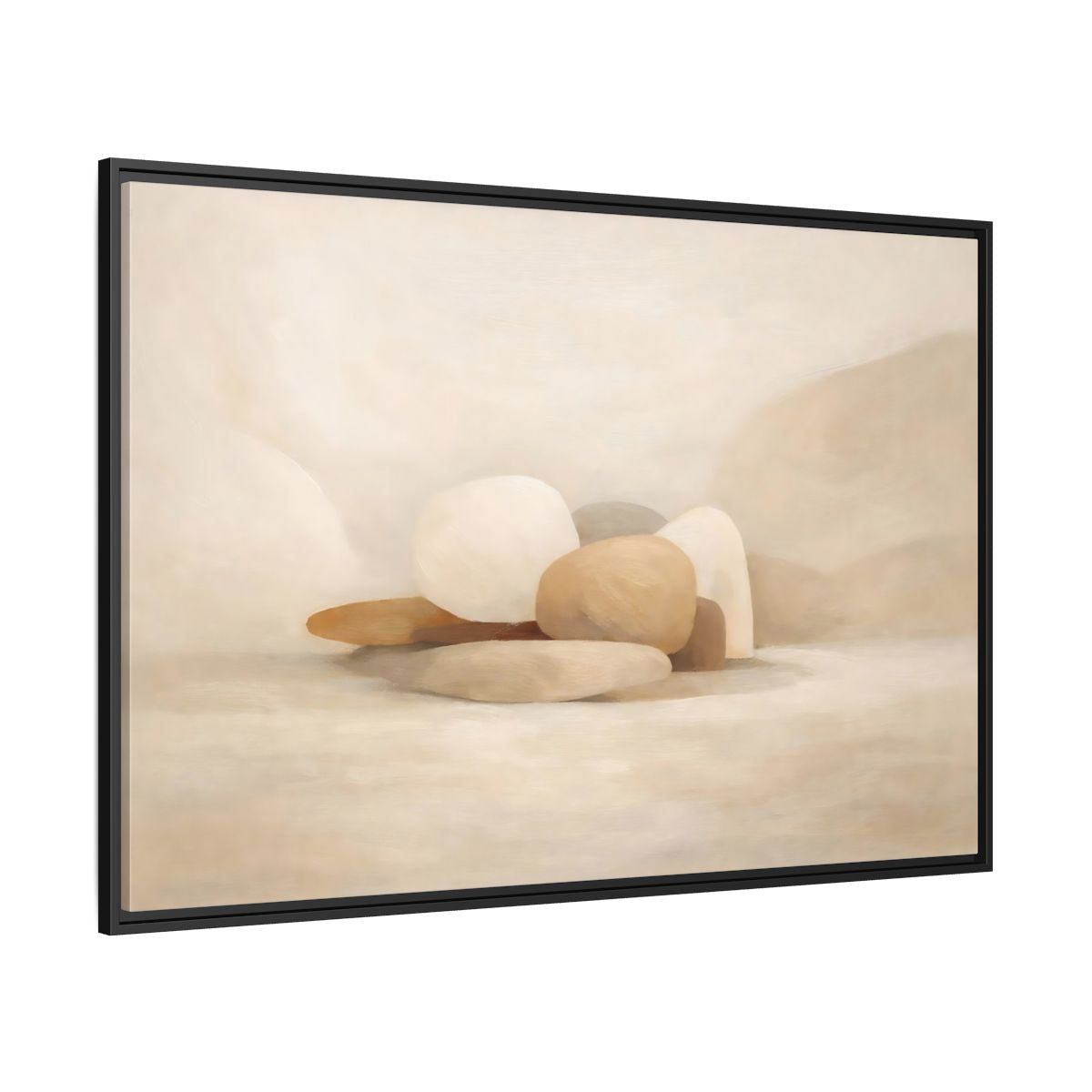 Side Mockup 12. Nature Stones Beige And White shown as stretched canvas wall art