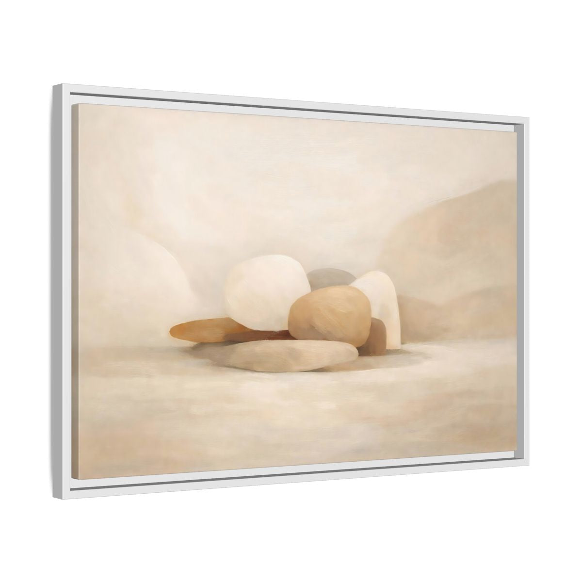 Side Mockup 10. Nature Stones Beige And White shown as stretched canvas wall art