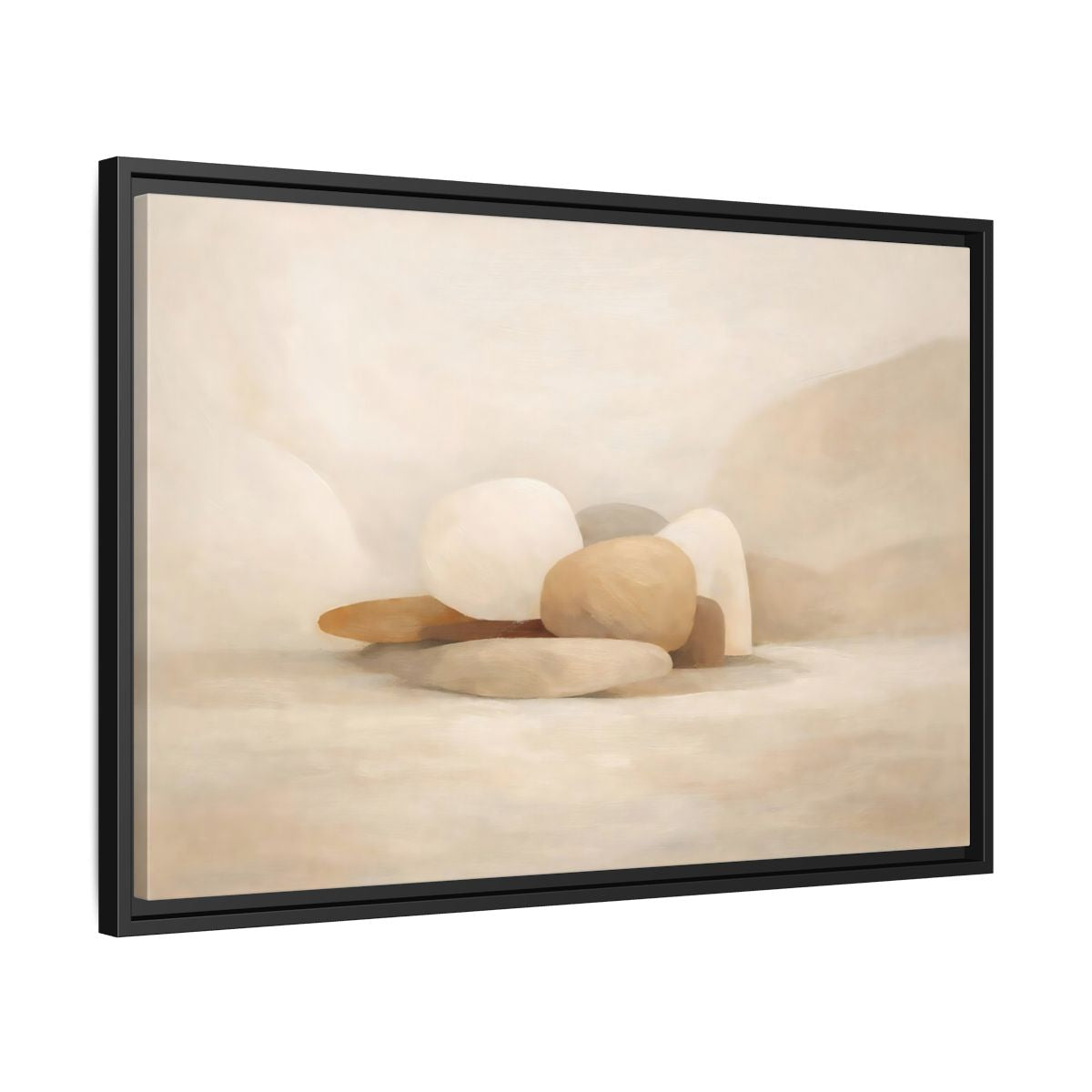Side Mockup 14. Nature Stones Beige And White shown as stretched canvas wall art