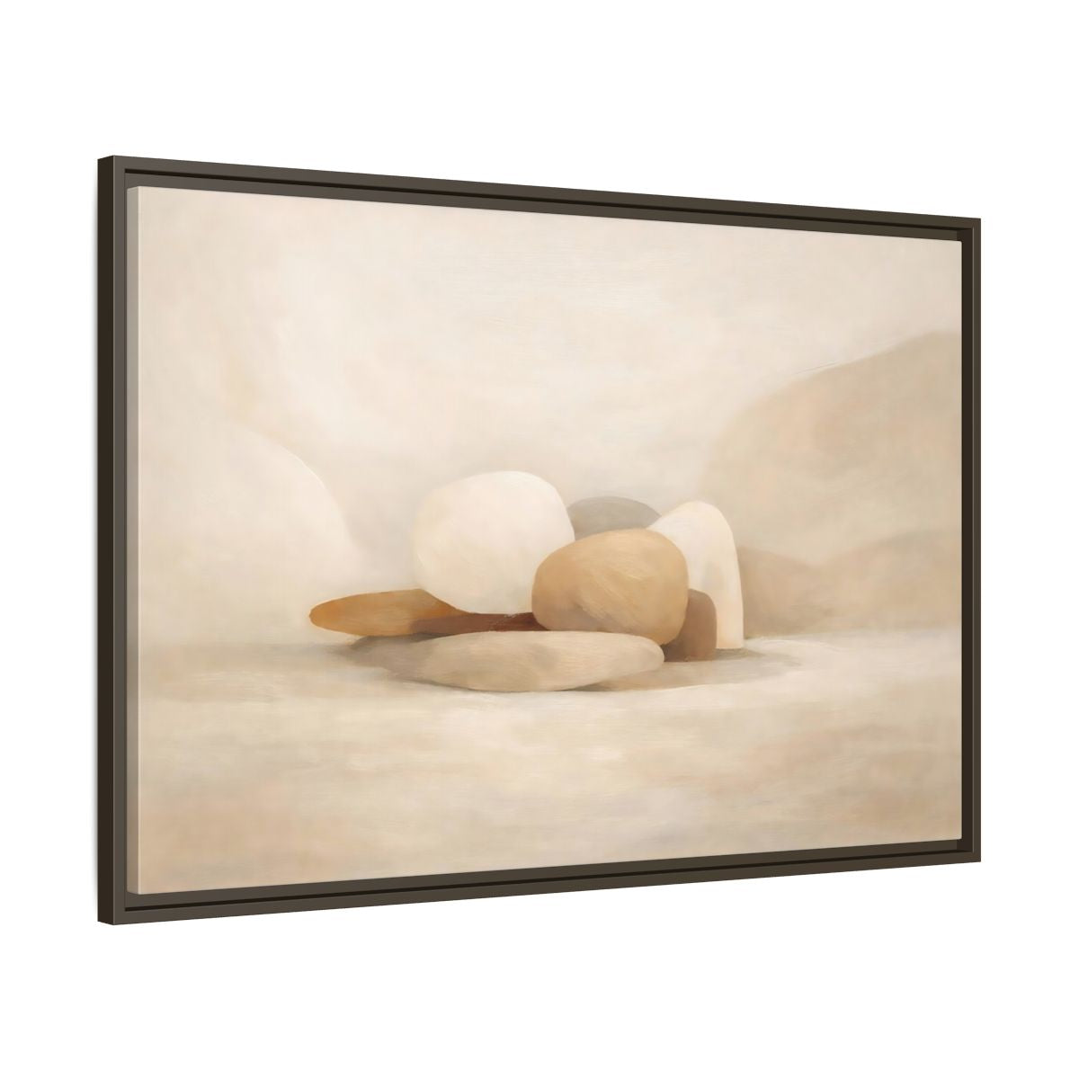 Side Mockup 9. Nature Stones Beige And White shown as stretched canvas wall art