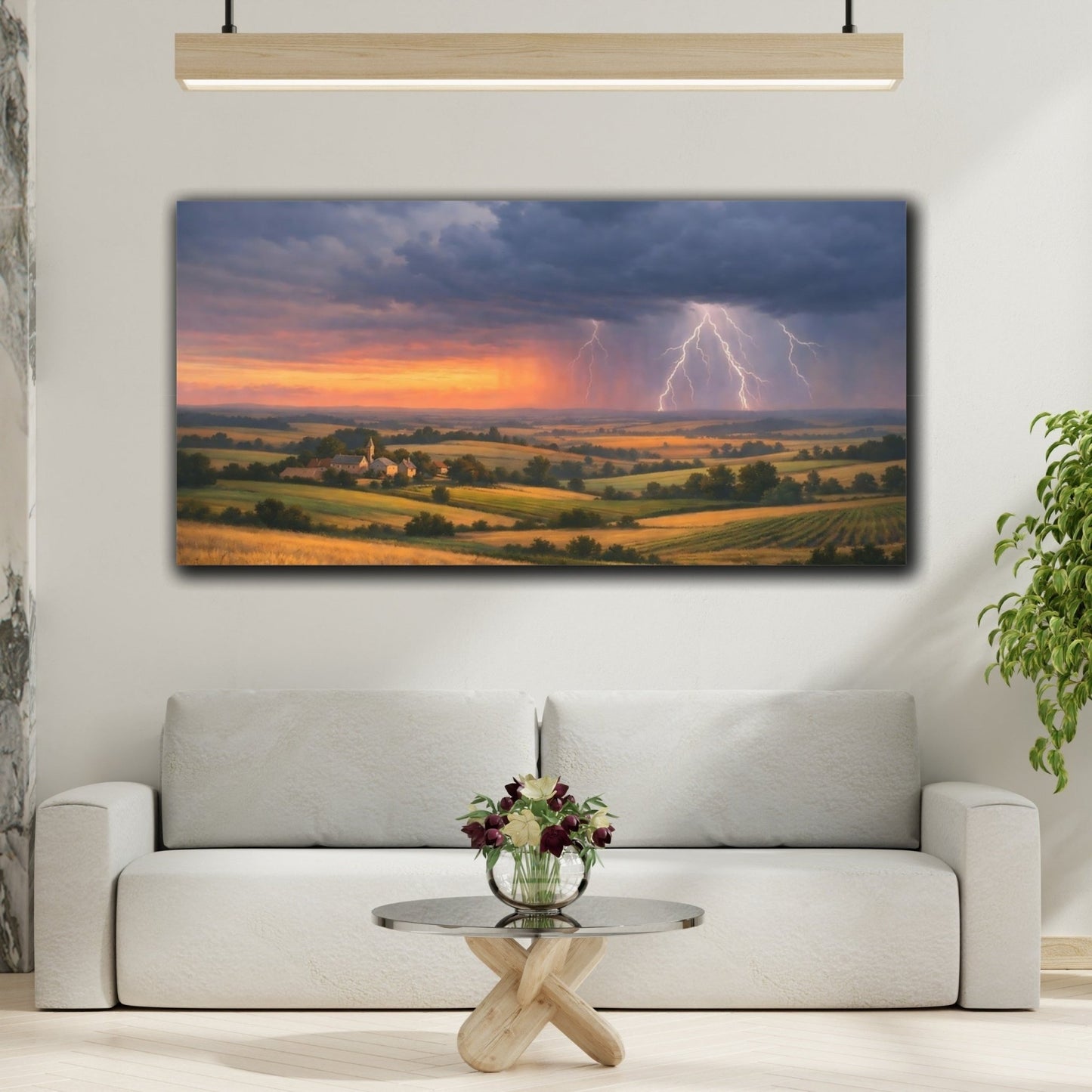 Nature Storm Landscape Lightning Sunset - Canvas Wall Art Print - YesArtYes
