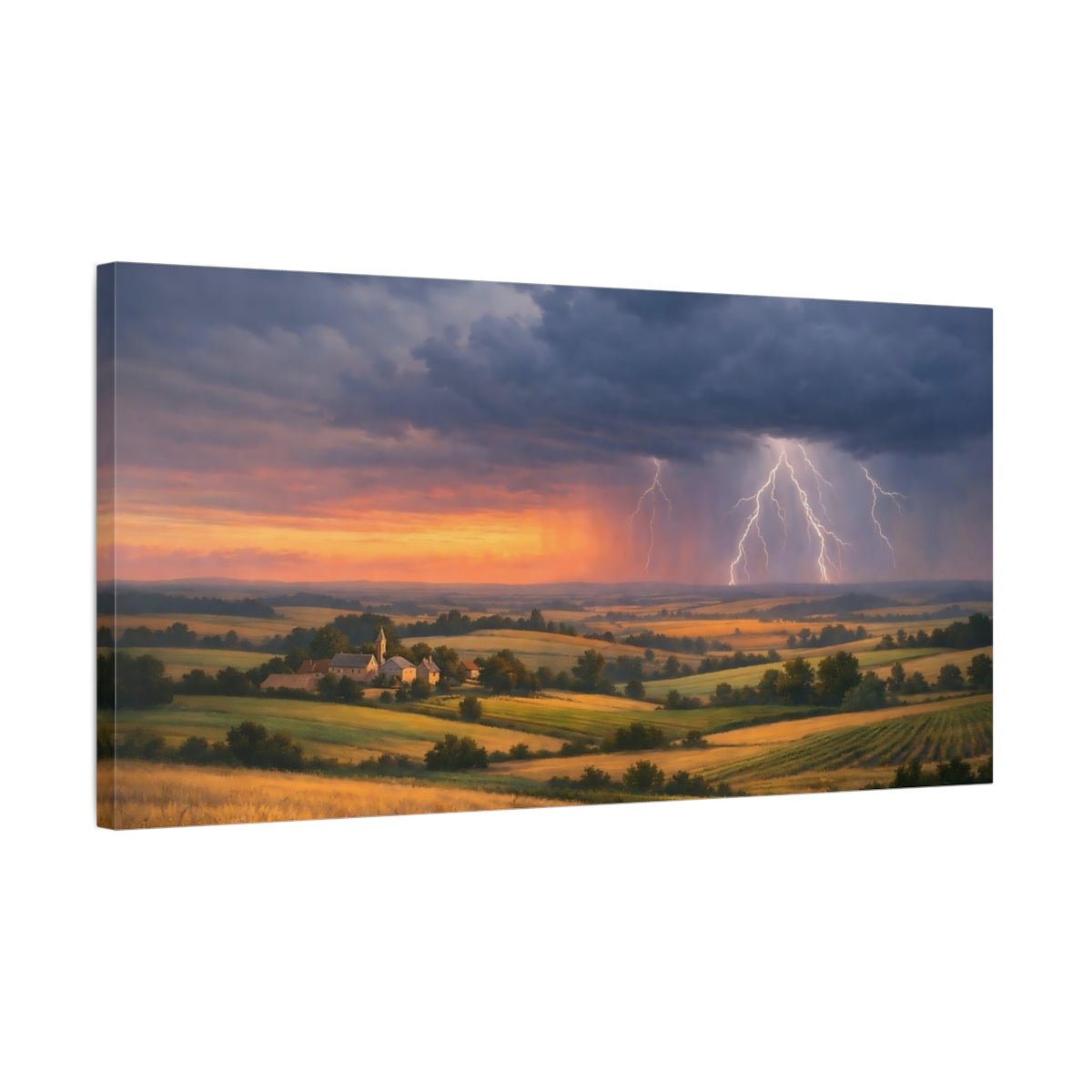 Nature Storm Landscape Lightning Sunset - Canvas Wall Art Print - YesArtYes