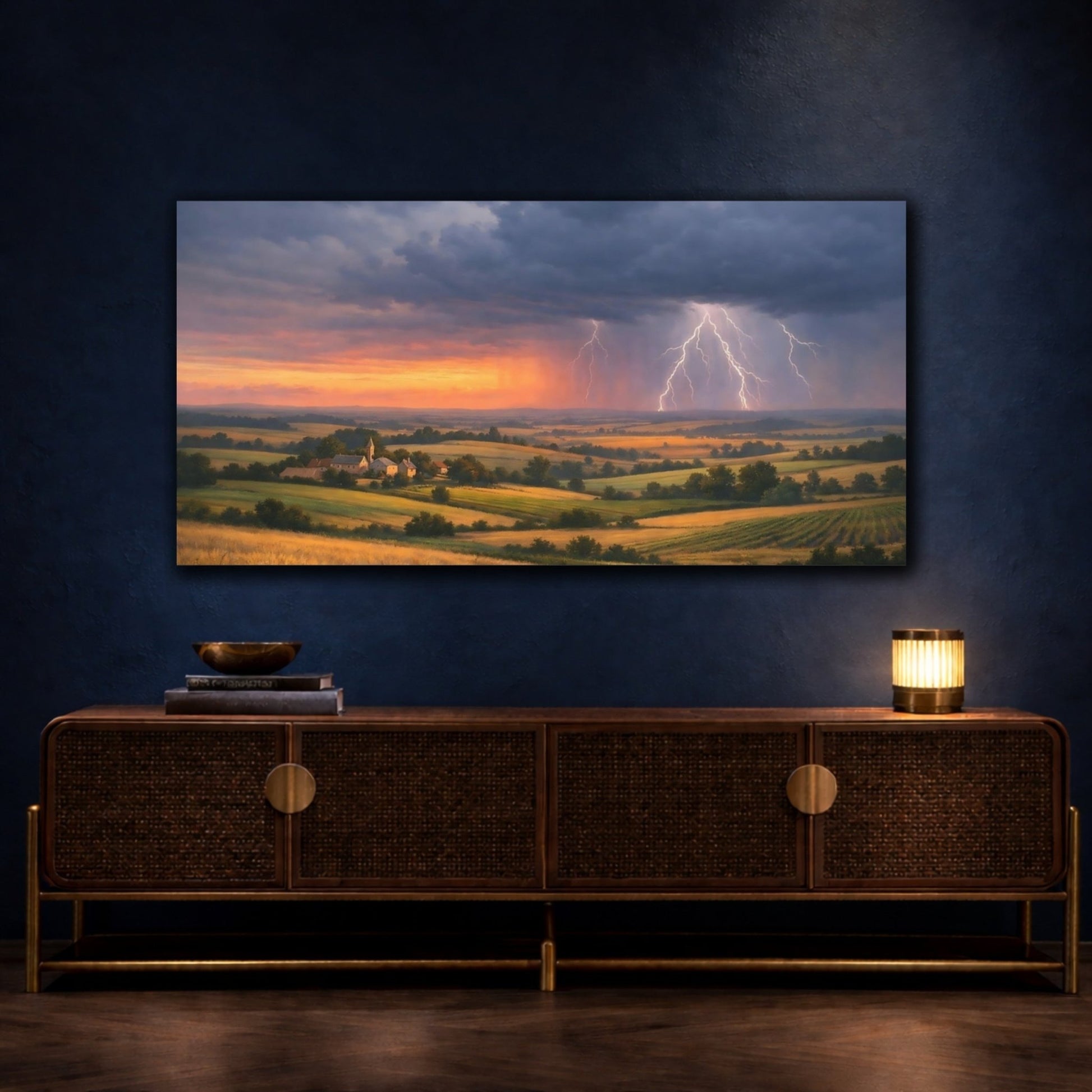 Nature Storm Landscape Lightning Sunset - Canvas Wall Art Print - YesArtYes