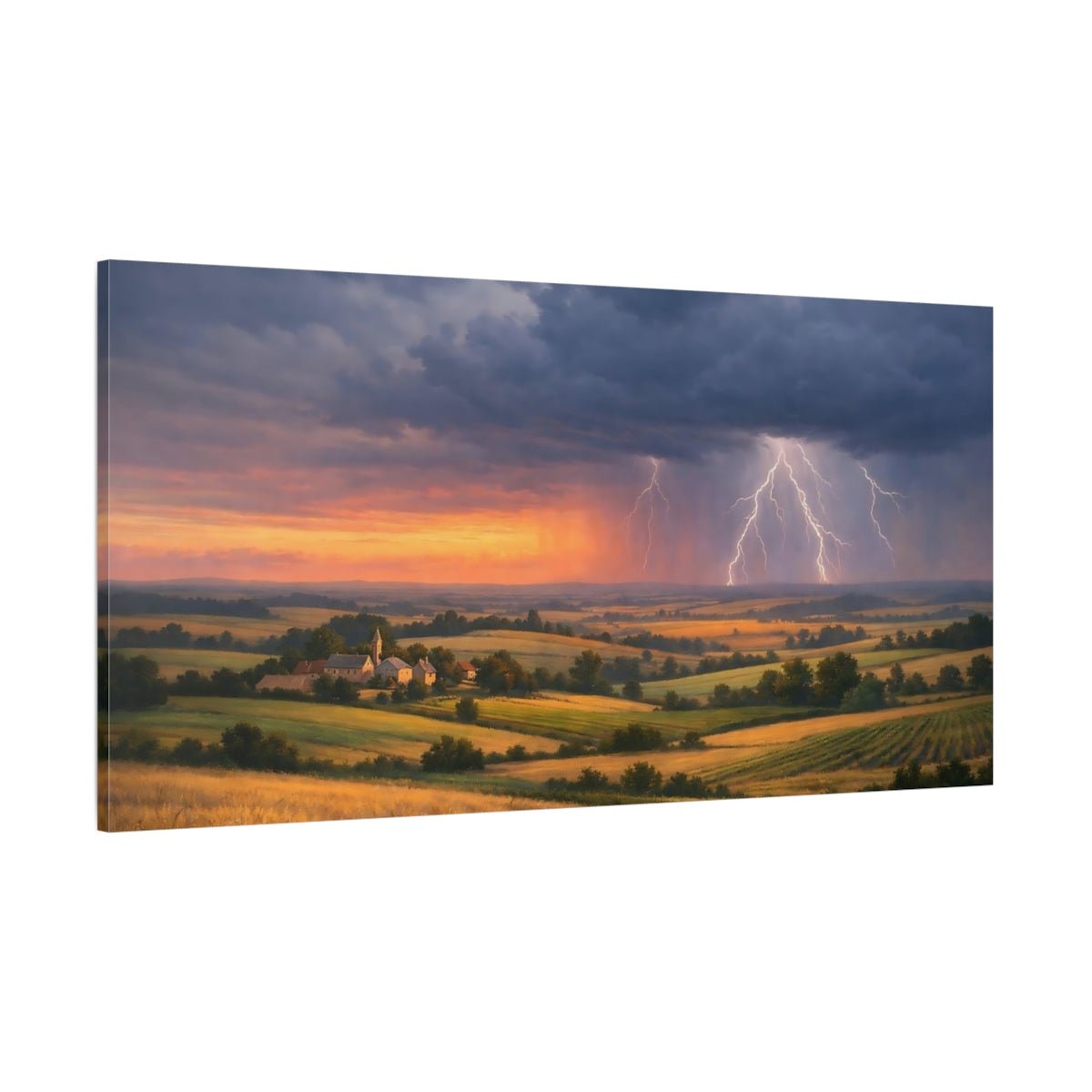 Nature Storm Landscape Lightning Sunset - Canvas Wall Art Print - YesArtYes