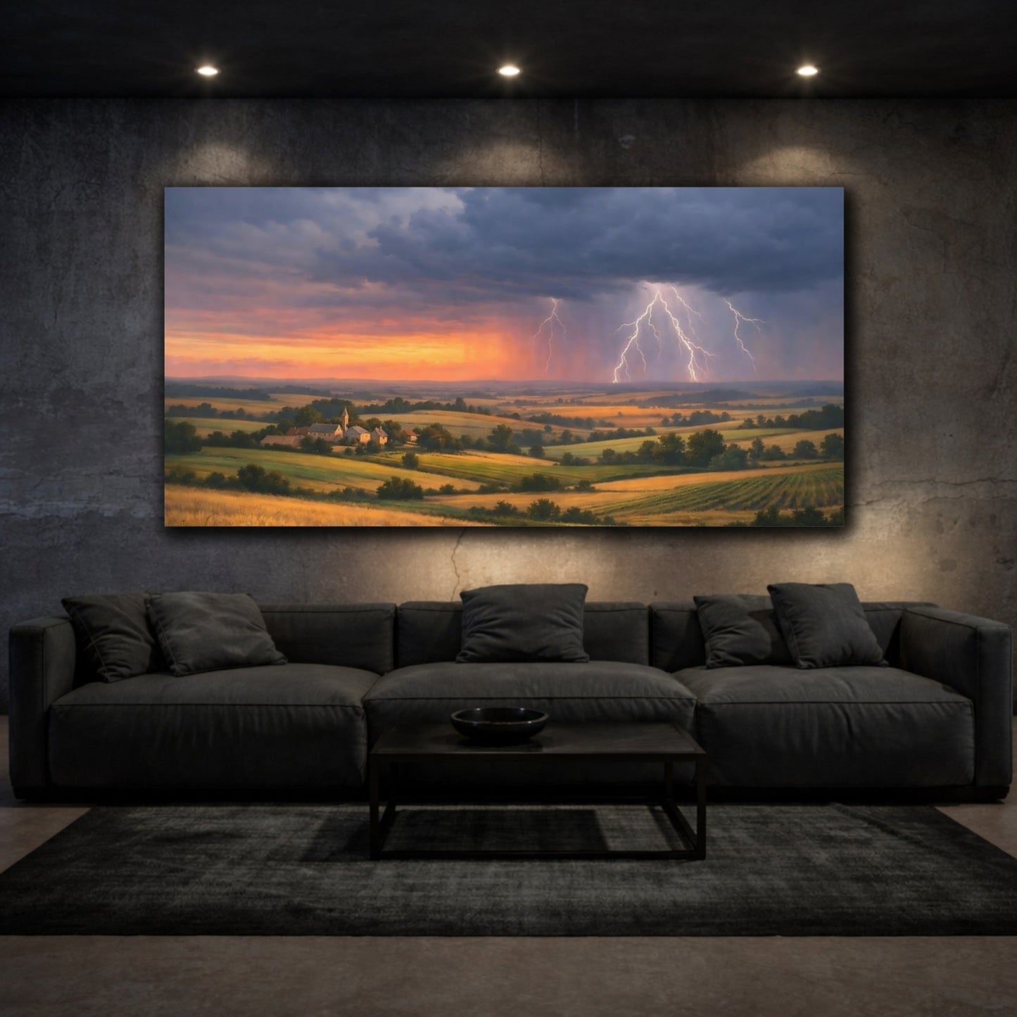 Nature Storm Landscape Lightning Sunset - Canvas Wall Art Print - YesArtYes