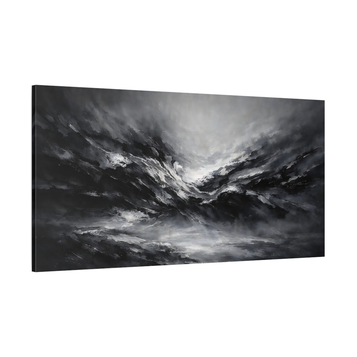 Main Mockup. Nature Stormy Landscape Monochrome Abstract shown as stretched canvas wall art