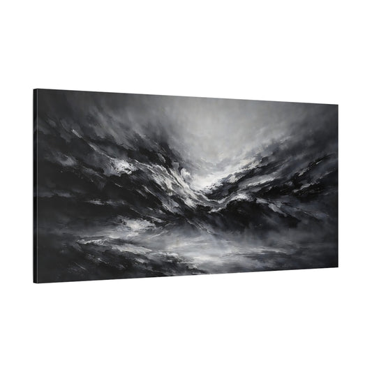 Main Mockup. Nature Stormy Landscape Monochrome Abstract shown as stretched canvas wall art