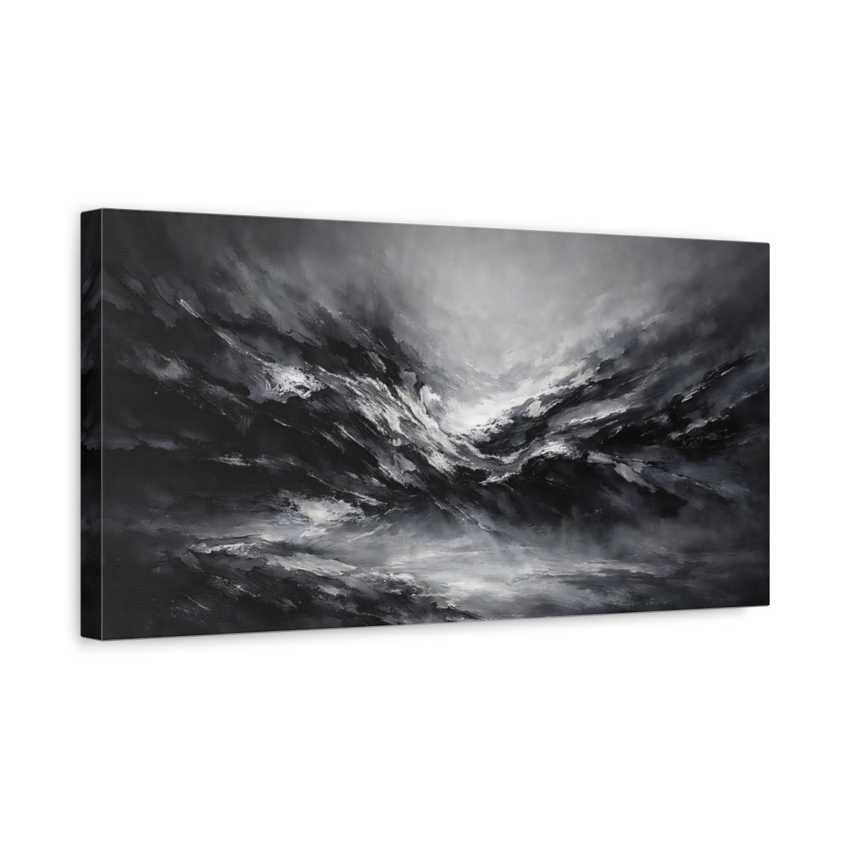 Side Mockup 3. Nature Stormy Landscape Monochrome Abstract shown as stretched canvas wall art