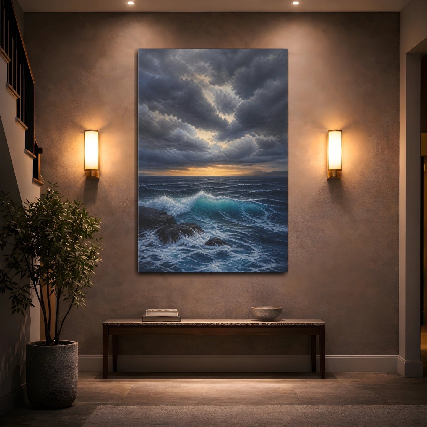 Nature Stormy Ocean Canvas Print – Realism Living Room, Large Wall - YesArtYes