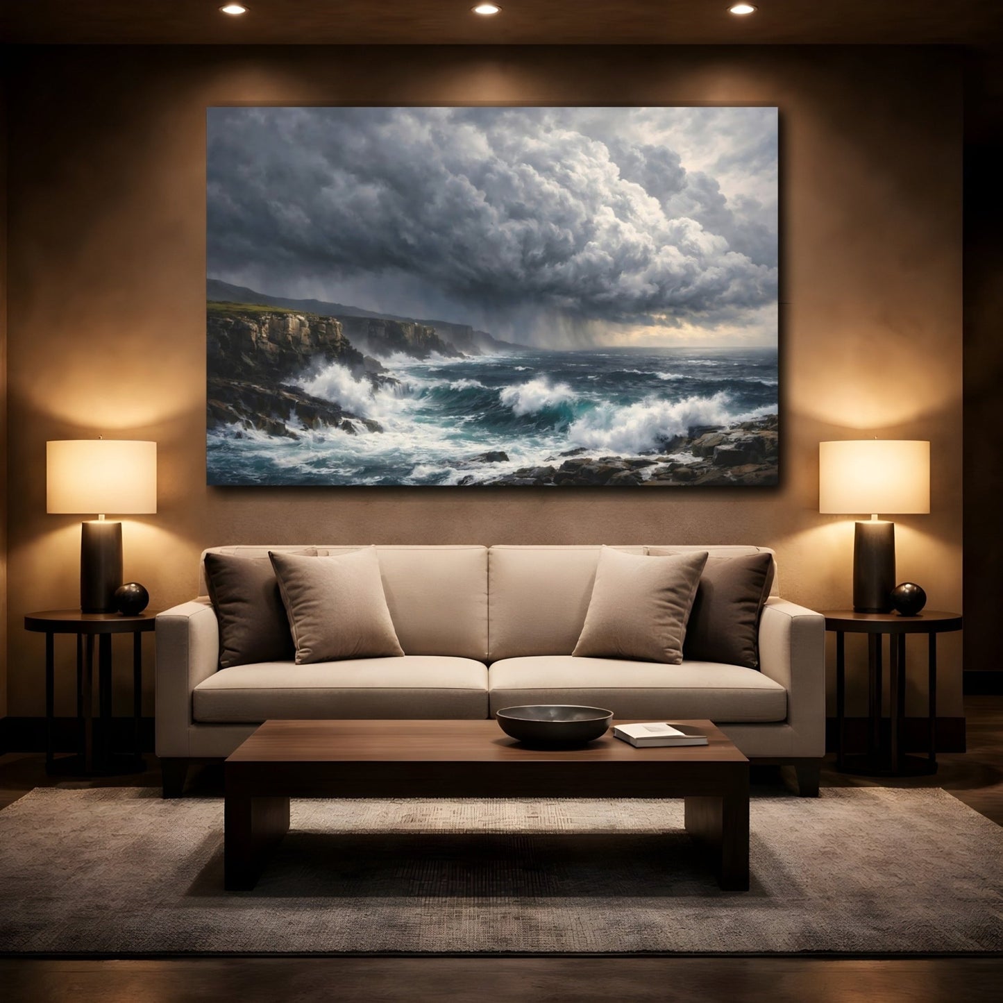 Nature Stormy Ocean Coastal Storm - Canvas Wall Art Print - YesArtYes