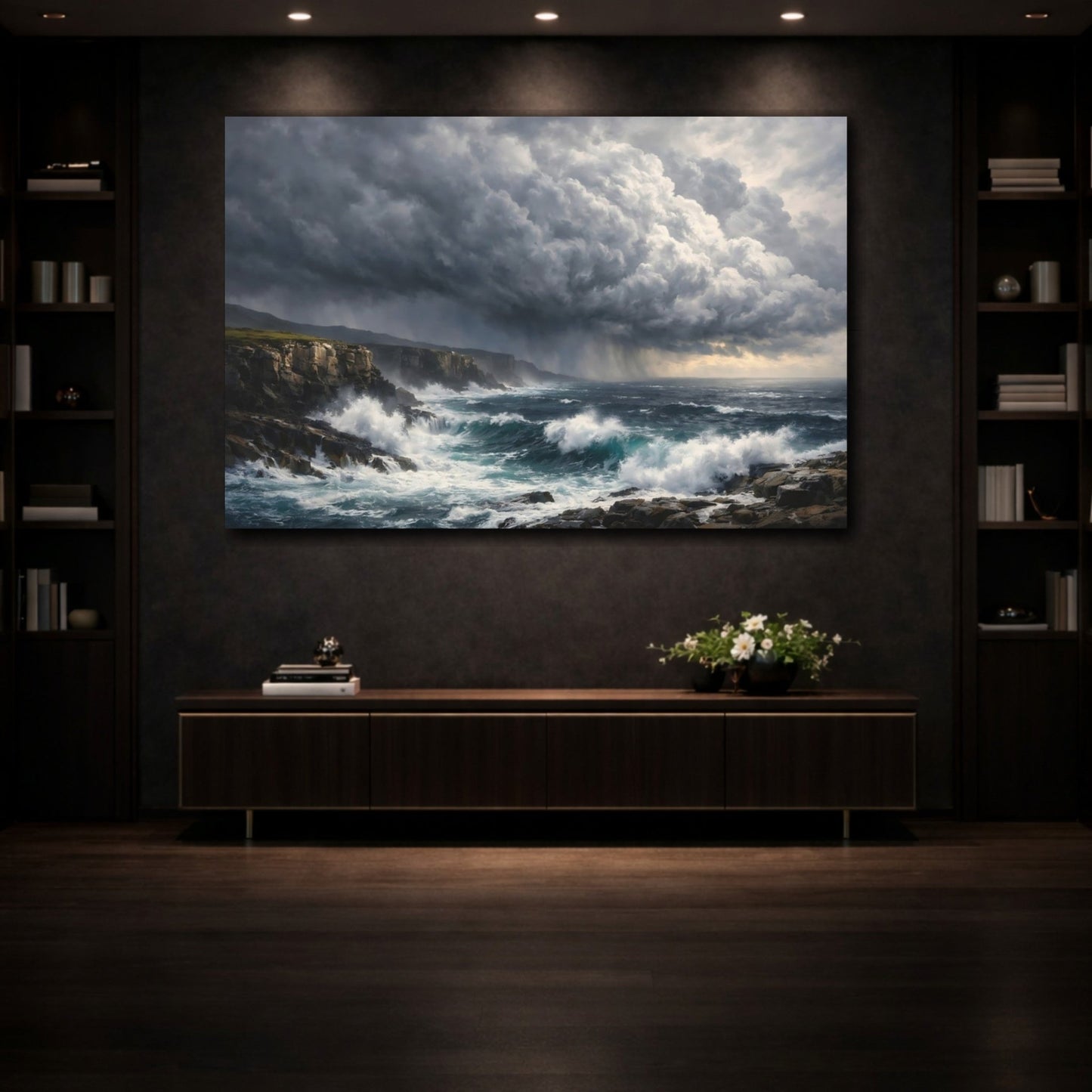Nature Stormy Ocean Coastal Storm - Canvas Wall Art Print - YesArtYes