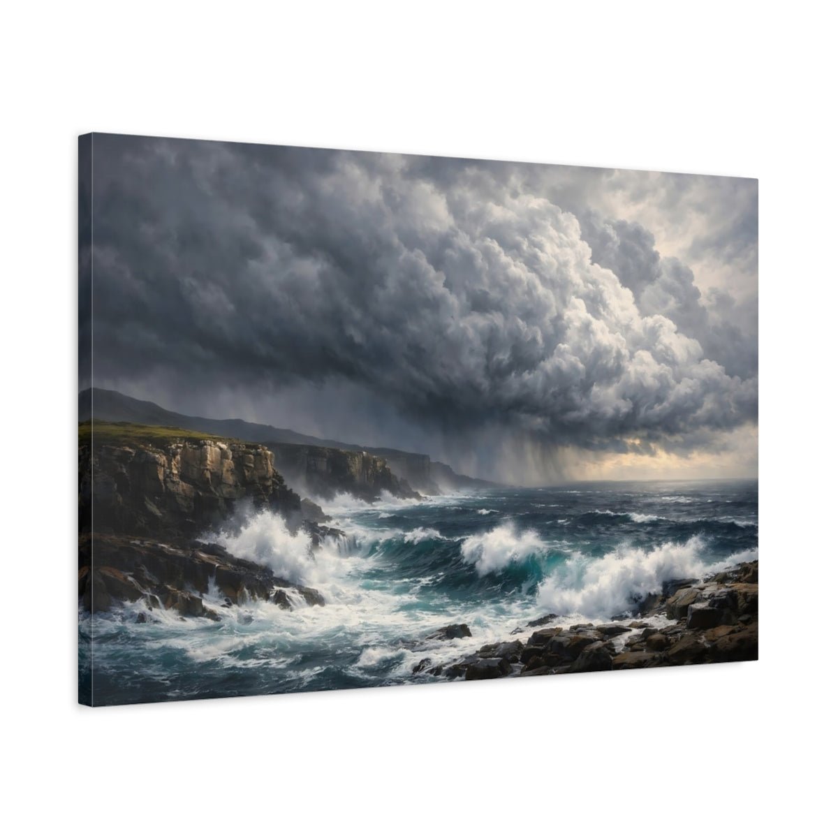 Nature Stormy Ocean Coastal Storm - Canvas Wall Art Print - YesArtYes