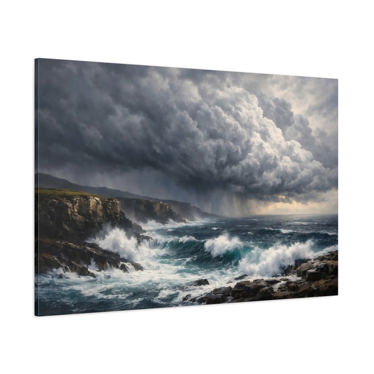 Nature Stormy Ocean Coastal Storm - Canvas Wall Art Print - YesArtYes