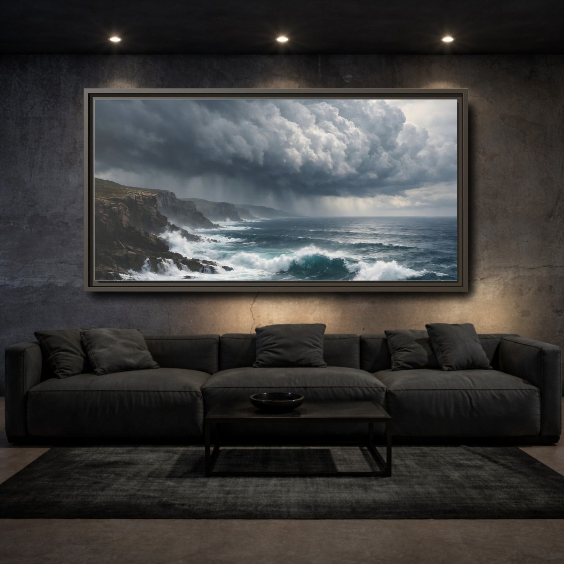 Mockup 2. Nature Stormy Ocean Stormy Ocean shown as stretched canvas wall art