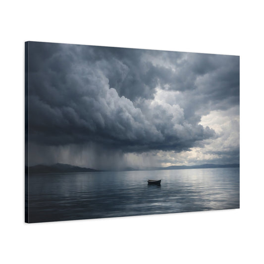 Main Mockup. Nature Stormy Sea Dark Blue Grey shown as stretched canvas wall art