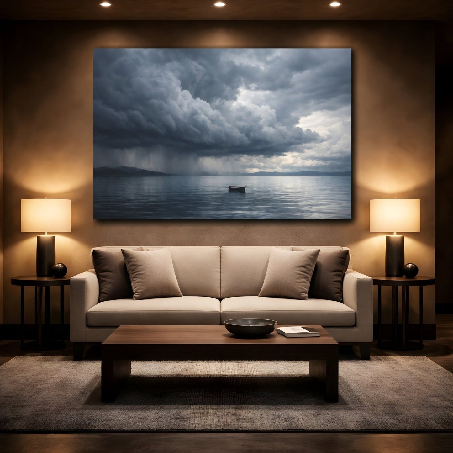 Nature Stormy Sea Dark Blue Grey - Canvas Wall Art Print - YesArtYes