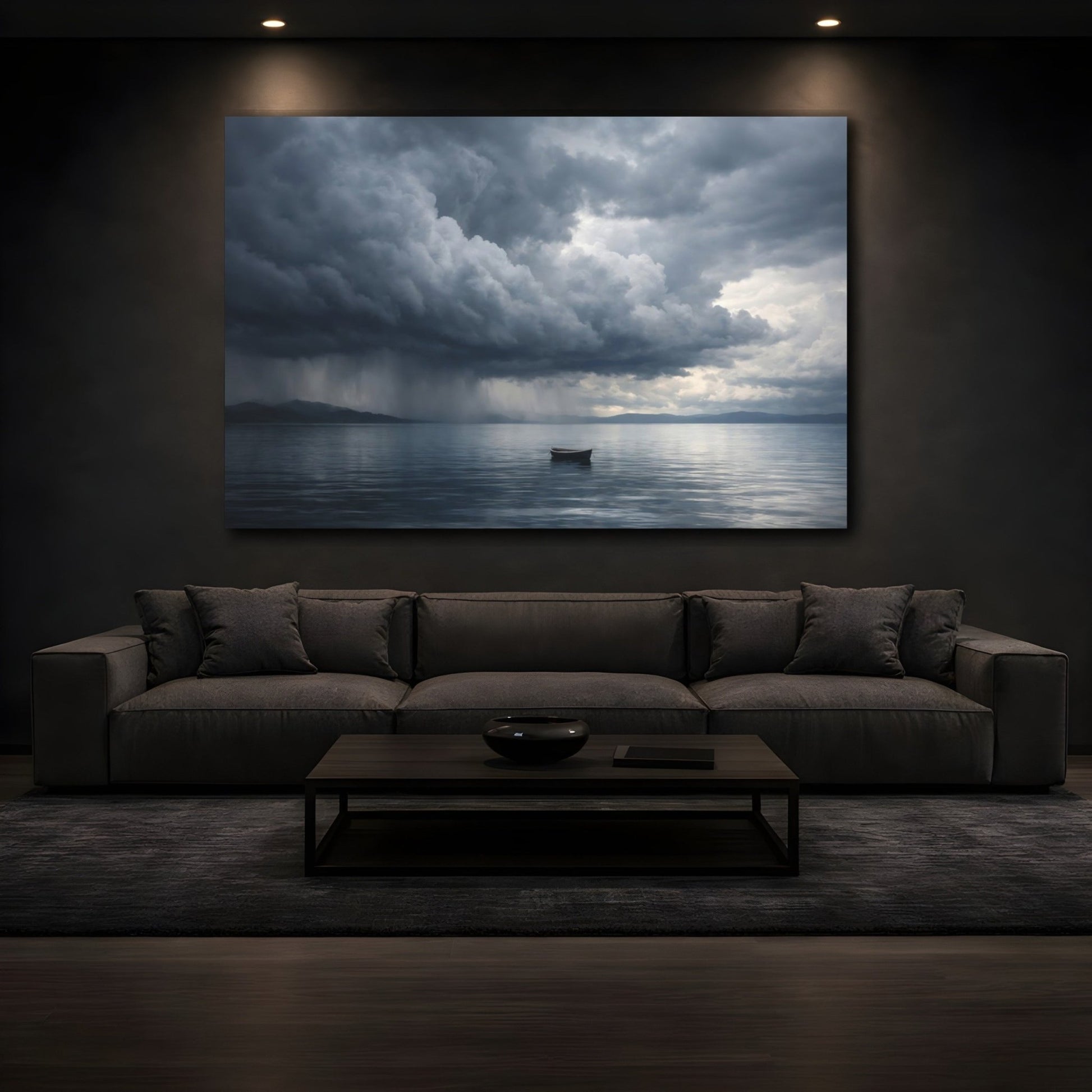 Nature Stormy Sea Dark Blue Grey - Canvas Wall Art Print - YesArtYes