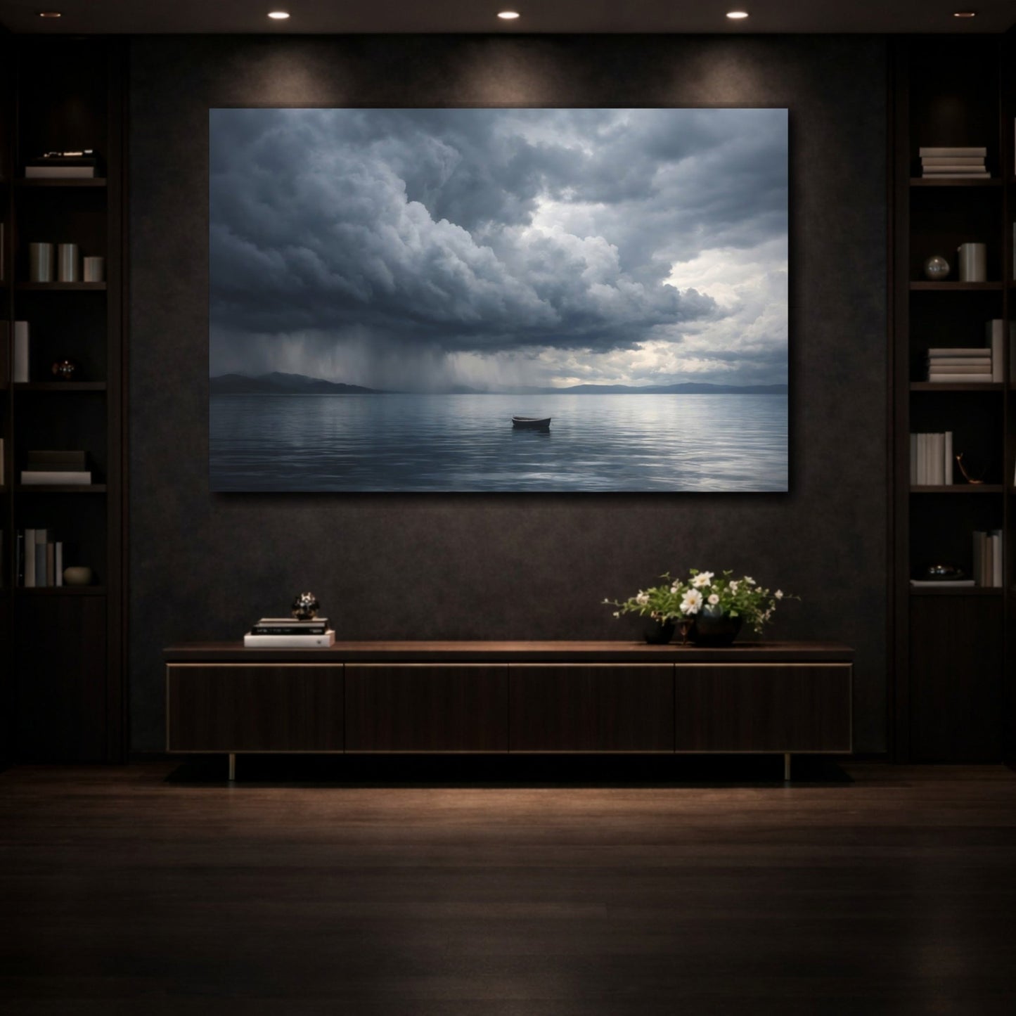 Nature Stormy Sea Dark Blue Grey - Canvas Wall Art Print - YesArtYes