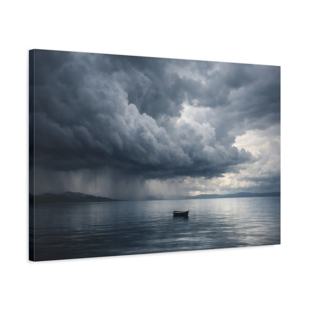 Side Mockup 2. Nature Stormy Sea Dark Blue Grey shown as stretched canvas wall art