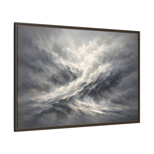 Main Mockup. Nature Stormy Sky Grayscale Abstract shown as stretched canvas wall art