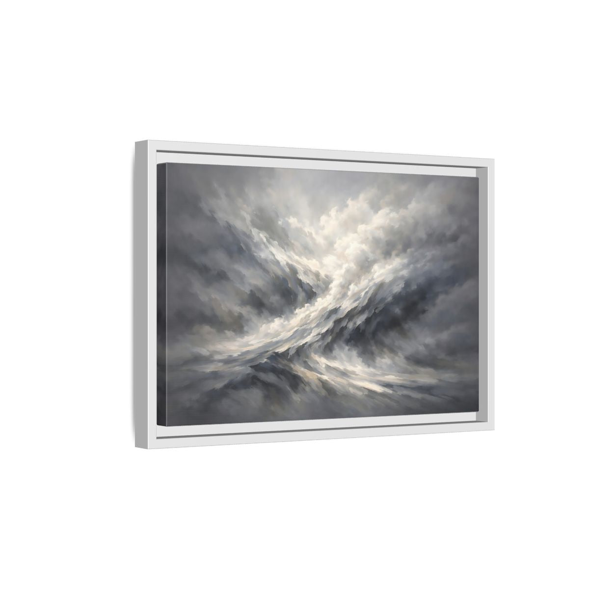 Side Mockup 4. Nature Stormy Sky Grayscale Abstract shown as stretched canvas wall art