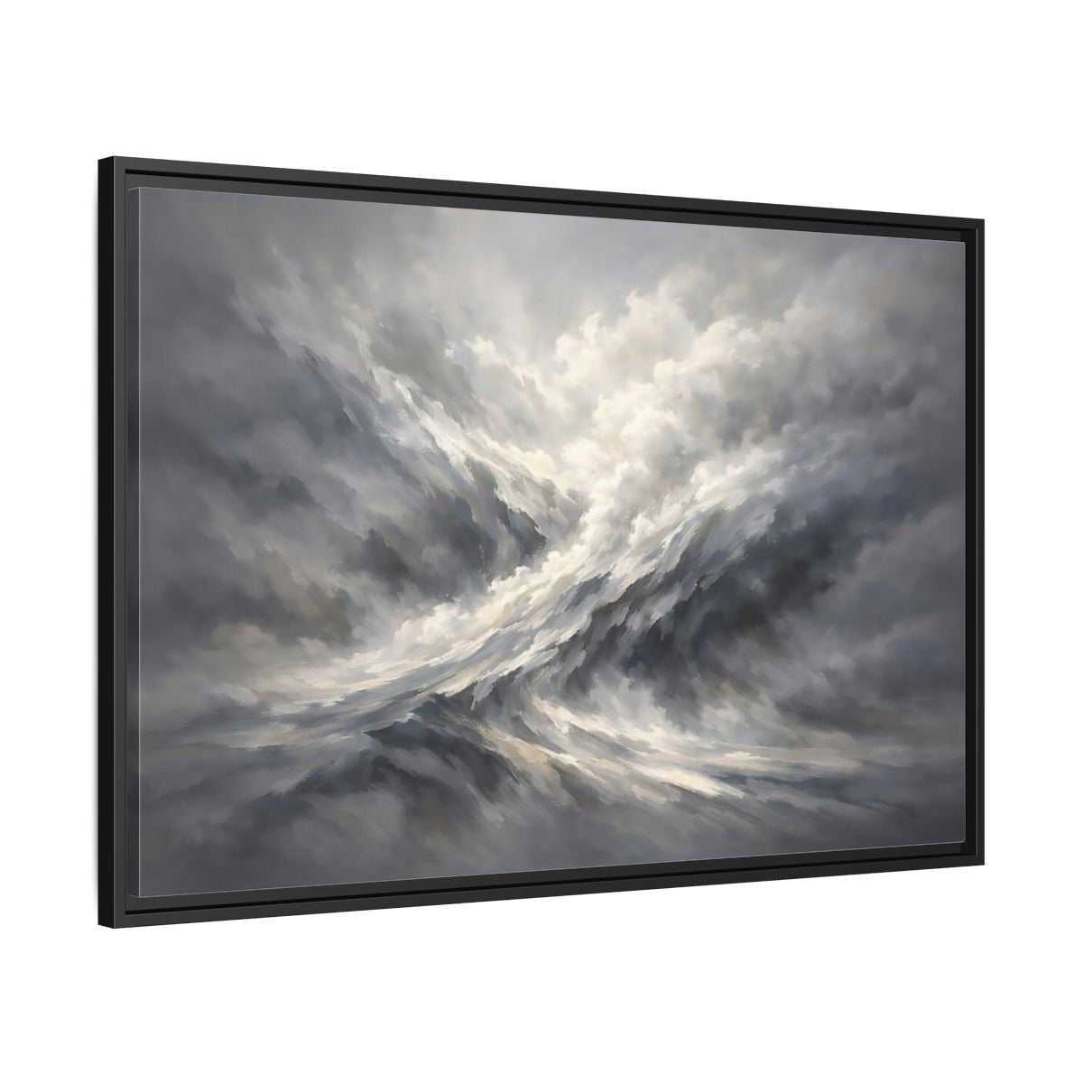 Side Mockup 13. Nature Stormy Sky Grayscale Abstract shown as stretched canvas wall art