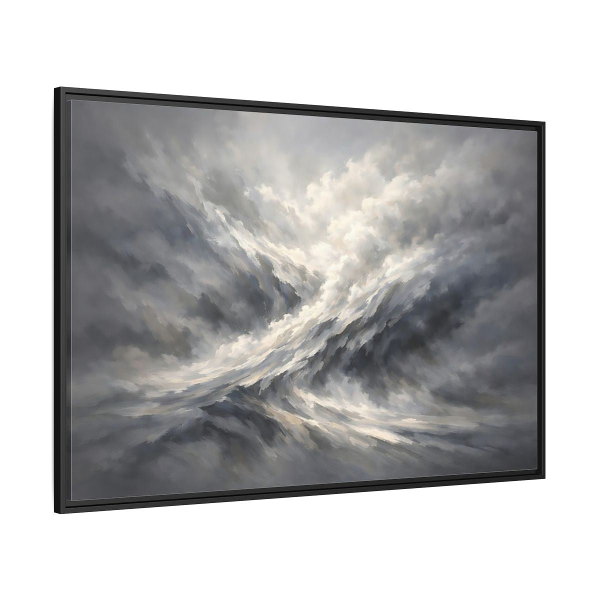 Side Mockup 12. Nature Stormy Sky Grayscale Abstract shown as stretched canvas wall art