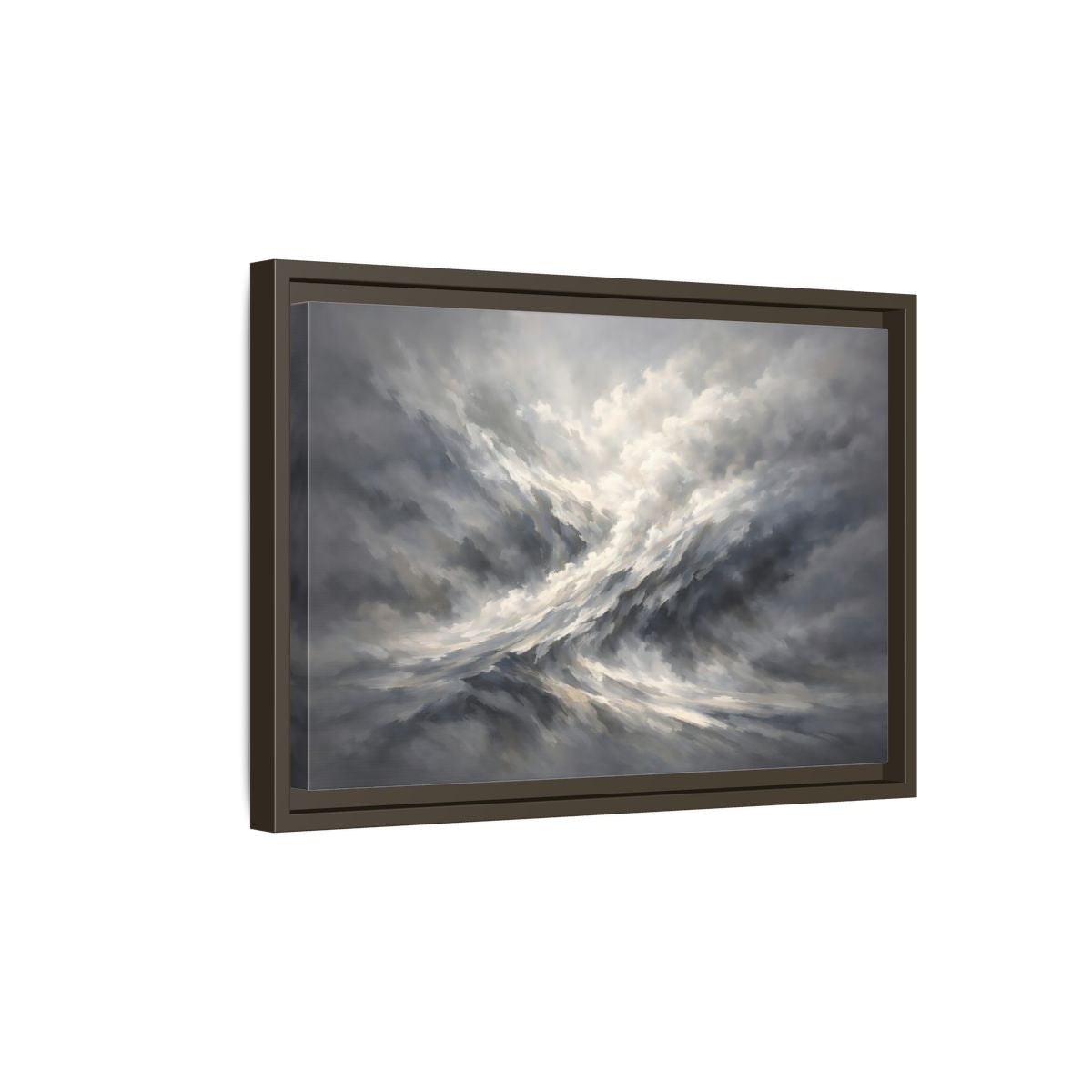 Side Mockup 5. Nature Stormy Sky Grayscale Abstract shown as stretched canvas wall art