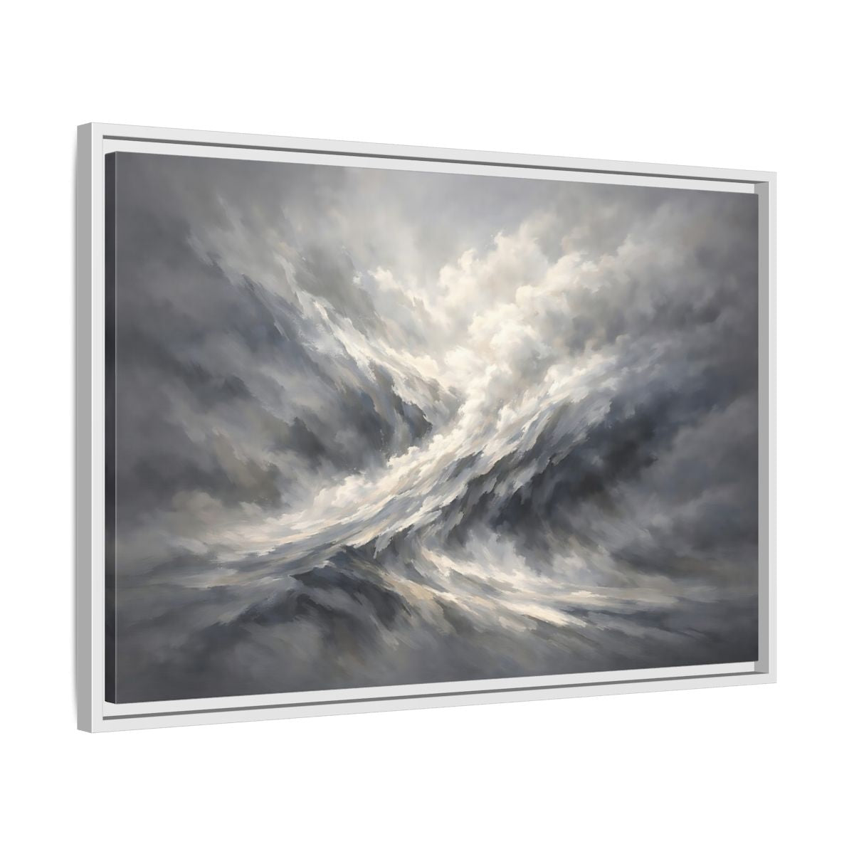 Side Mockup 10. Nature Stormy Sky Grayscale Abstract shown as stretched canvas wall art