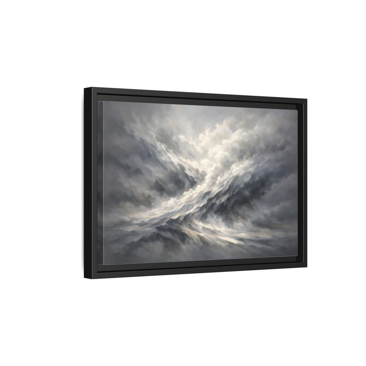 Side Mockup 6. Nature Stormy Sky Grayscale Abstract shown as stretched canvas wall art