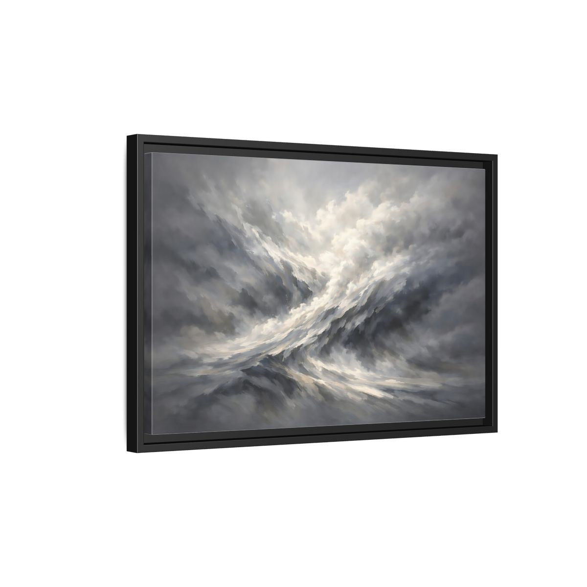 Side Mockup 3. Nature Stormy Sky Grayscale Abstract shown as stretched canvas wall art