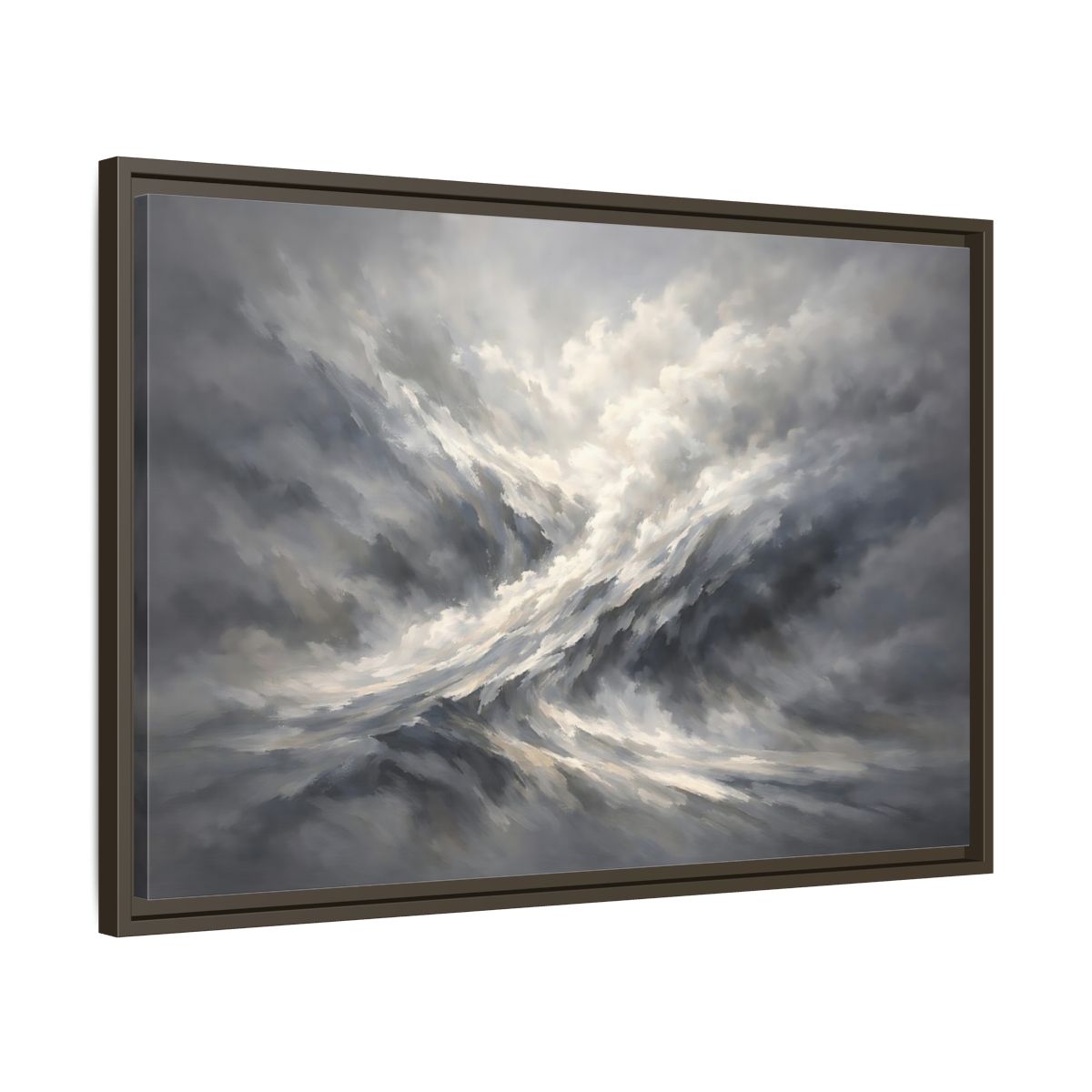 Side Mockup 11. Nature Stormy Sky Grayscale Abstract shown as stretched canvas wall art