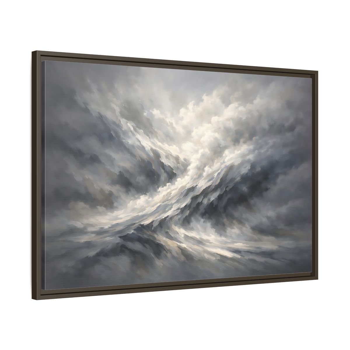 Side Mockup 9. Nature Stormy Sky Grayscale Abstract shown as stretched canvas wall art