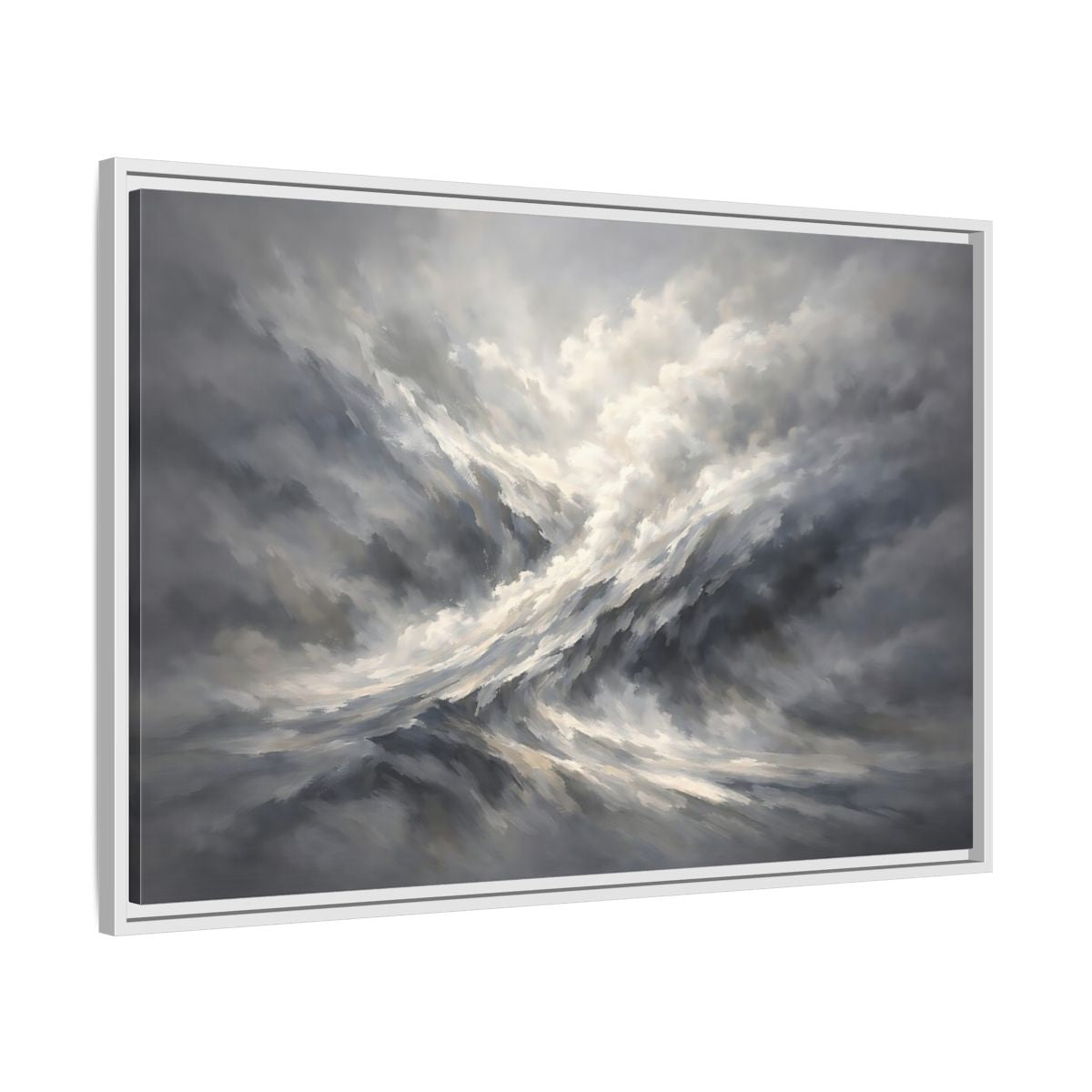 Side Mockup 8. Nature Stormy Sky Grayscale Abstract shown as stretched canvas wall art