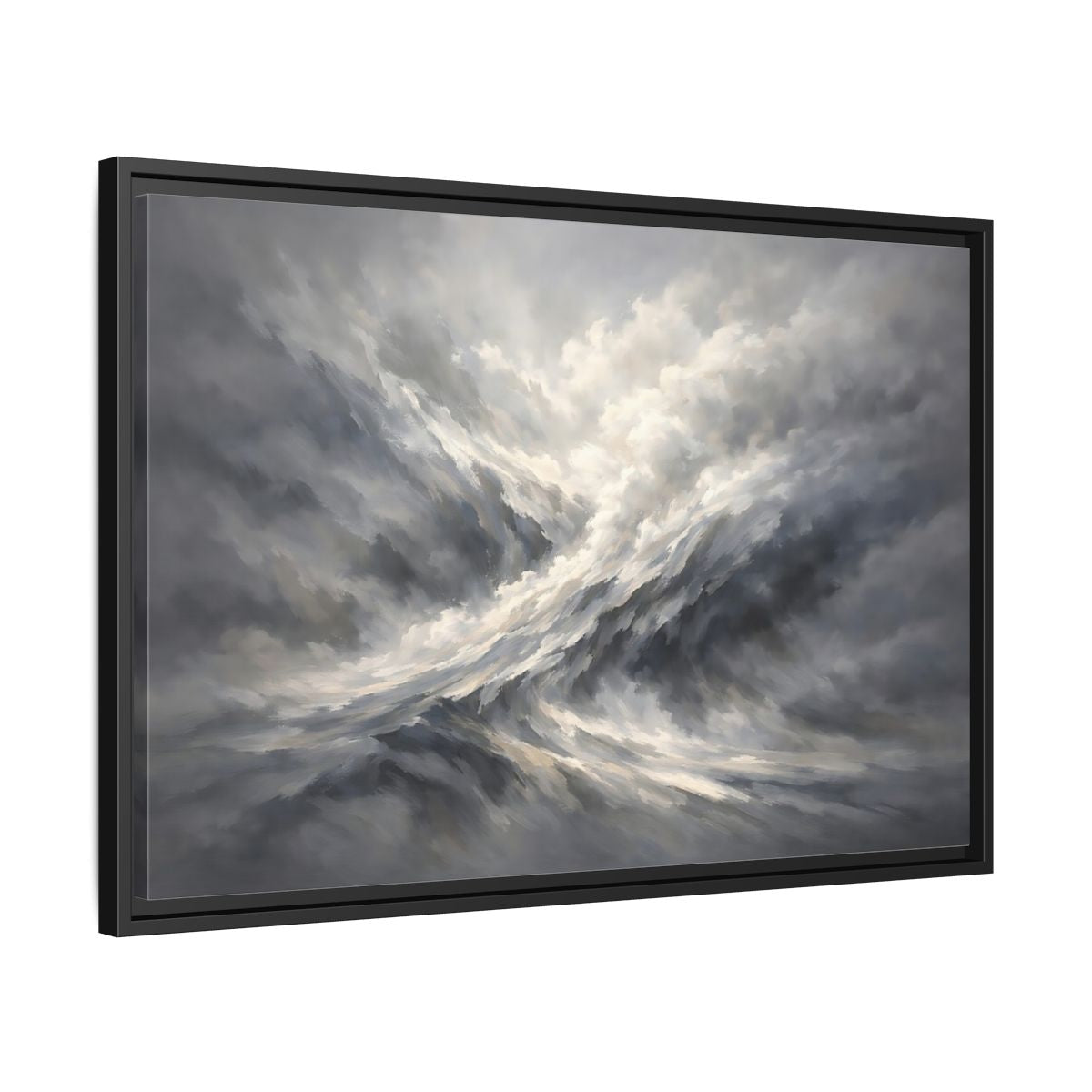 Side Mockup 14. Nature Stormy Sky Grayscale Abstract shown as stretched canvas wall art