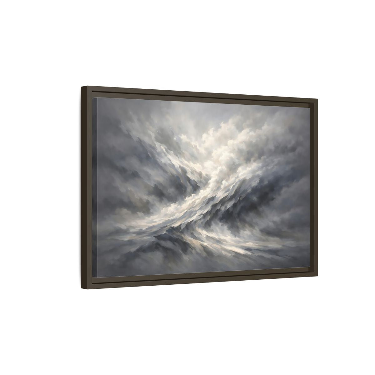 Side Mockup 2. Nature Stormy Sky Grayscale Abstract shown as stretched canvas wall art