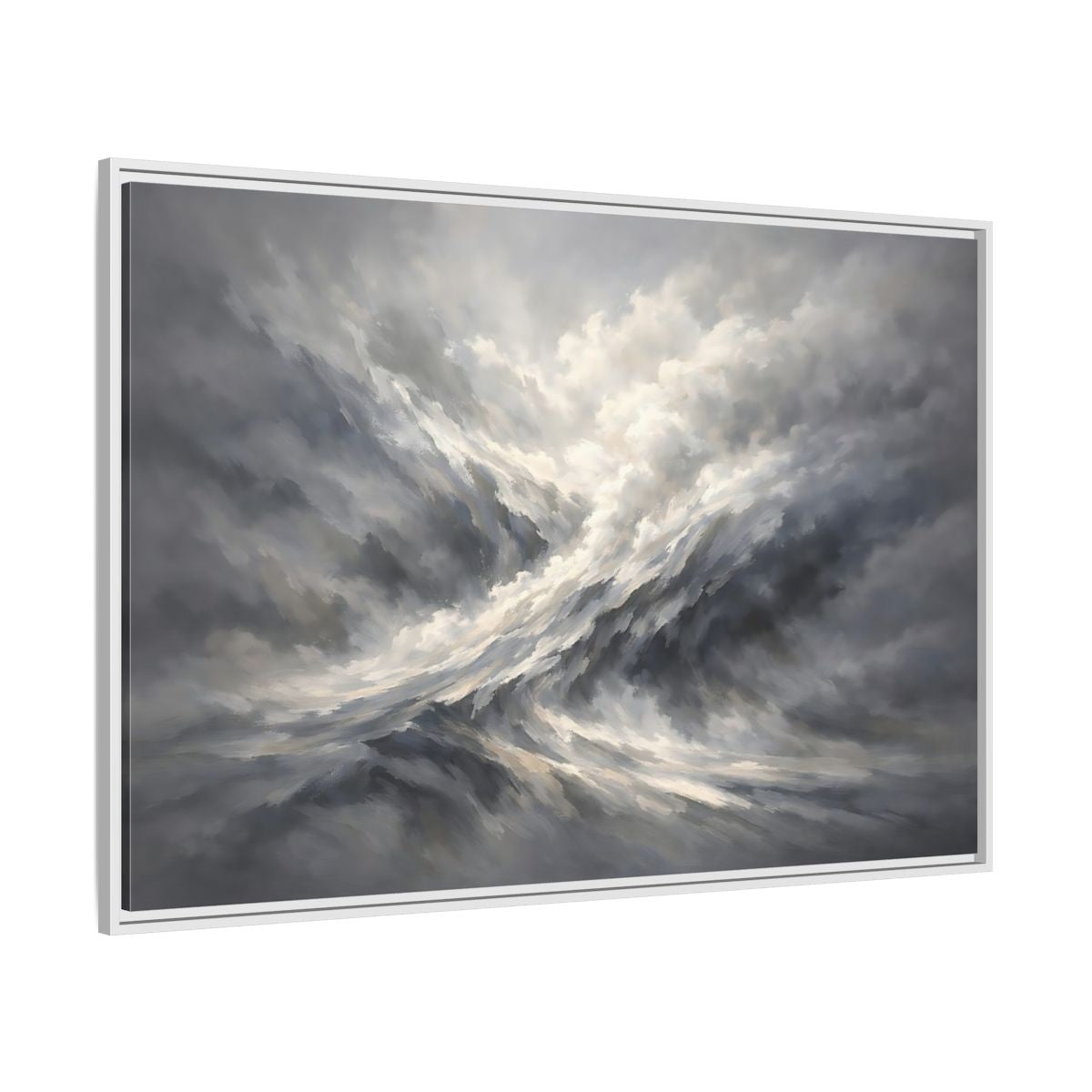 Side Mockup 7. Nature Stormy Sky Grayscale Abstract shown as stretched canvas wall art