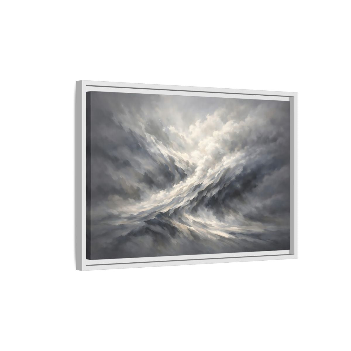 Side Mockup 1. Nature Stormy Sky Grayscale Abstract shown as stretched canvas wall art