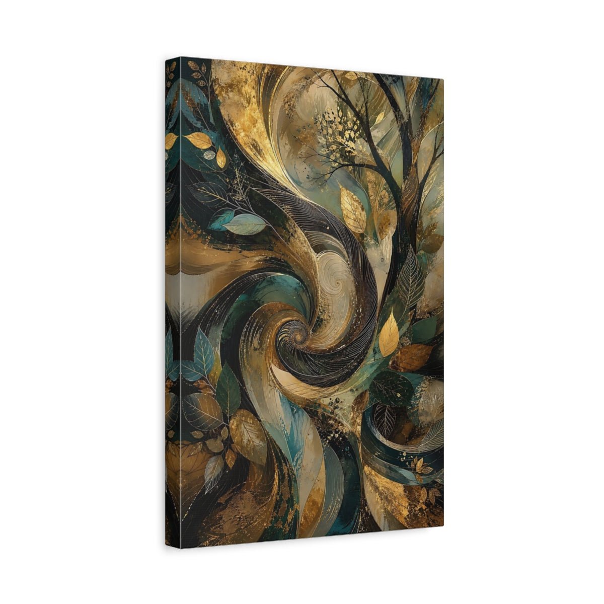Nature Stylized Tree Gold And Teal Canvas Print – Abstract Decor for Living Room, Above Fireplace - YesArtYes
