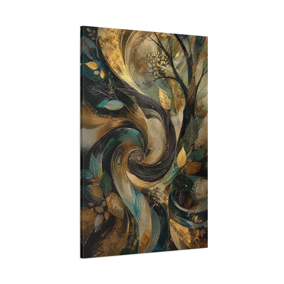 Nature Stylized Tree Gold And Teal Canvas Print – Abstract Decor for Living Room, Above Fireplace - YesArtYes