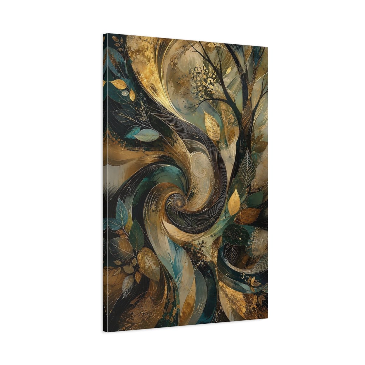 Nature Stylized Tree Gold And Teal Canvas Print – Abstract Decor for Living Room, Above Fireplace - YesArtYes